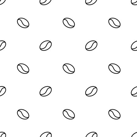Seamless Coffee Bean Pattern in White Background. Morning Cafe Breakfast Print. Hand drawn. Monochrome black doodle sketch style. Vector flat illustration.のイラスト素材
