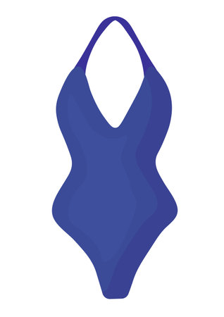 Summer women dark blue swimsuit. Beach swimwear. Vector cartoon illustration.のイラスト素材