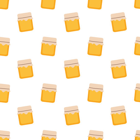 Seamless pattern with honey jar. Vector illustration for honey design, beekeeper branding, background, wrapping paper, fabric textile.のイラスト素材