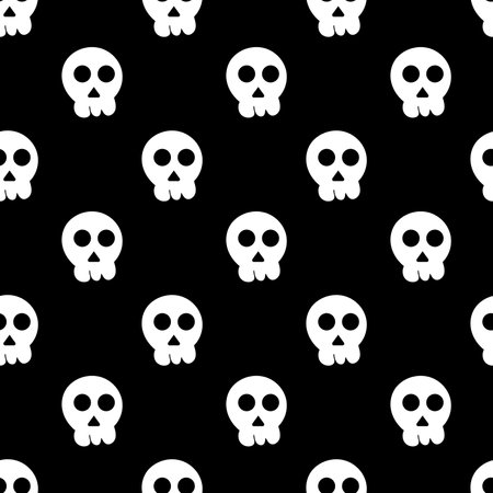 Seamless pattern with skull. Halloween background. Goth black style. Vector flat illustration.のイラスト素材