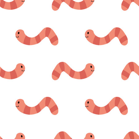 Kid Seamless Vector Pattern with Striped Worm. Creative background children for design, fabric, wrapping, textile, wallpaper, apparel. Flat illustration.のイラスト素材