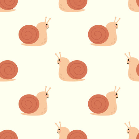 Seamless Pattern with Brown Smiling Snail. Creative children design. Flat Kid Vector illustration.のイラスト素材