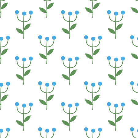 Seamless pattern with blue flowers. Spring and summer floral background. Design for wallpaper, wrapping paper, background, fabric. Vector flat illustration.のイラスト素材