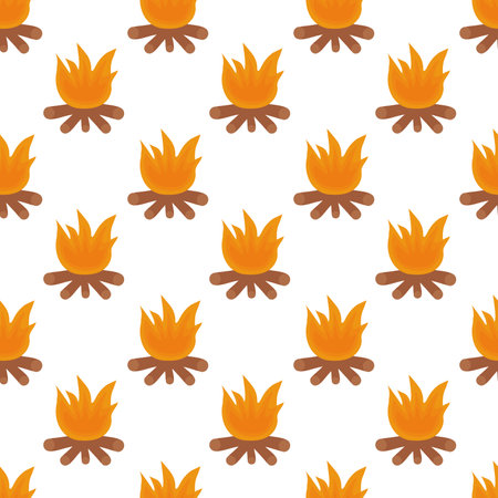 Seamless Pattern with Camping Hot burning Bonfire. Vector Flat illustration.のイラスト素材