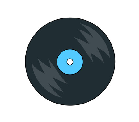 Vinyl record. LP or long play music disc. DJ equipment for party. 70s 80s 90s discotheque nostalgia concept. Vector flat graphic illustration.のイラスト素材