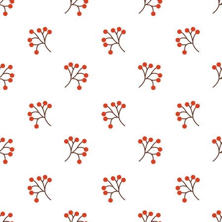 Seamless pattern with rowan berries branches. Vector flat illustration.のイラスト素材