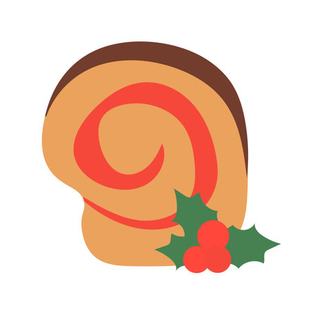 Christmas cake roll with mistletoe. Vector Flat Illustration.のイラスト素材