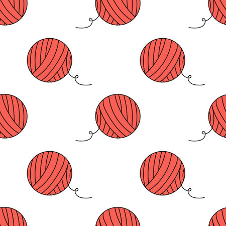 Seamless pattern with Ball of threads. Vector flat knitting background.のイラスト素材