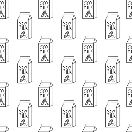 Seamless Pattern with Soy milk. Box Carton packaging. Outline, Doodle, Line art. Vector flat illustration.のイラスト素材