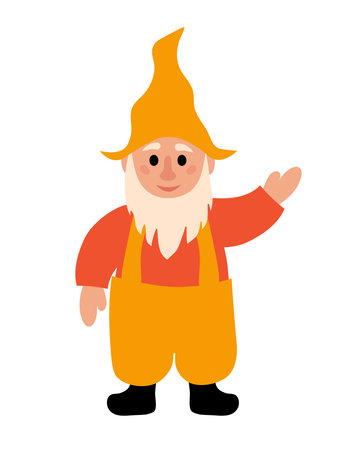 Yellow and orange Garden Gnome. Vector flat illustration.のイラスト素材