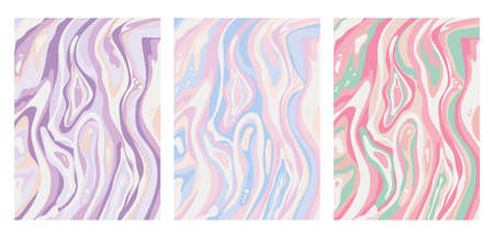 abstract pastel paint flow background vector illustration set. Curve acrylic paint in water. Splash and spots. Wavy marble art Floating pastel colours. Ink in water design, Aqua abstract wavy marbleのイラスト素材