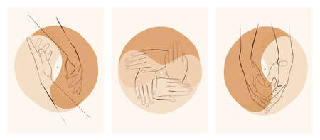 hand gestures vector illustration set. yin yang sign, infinity minimalistic. Help symbol, partnership assistance support, love union, protection of society. Human relations in hands. Solidarity groupのイラスト素材