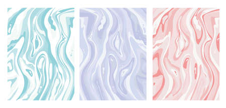 abstract pastel paint flow background vector illustration set. Curve acrylic paint in water. Splash and spots. Wavy marble art Floating pastel colours. Ink in water design, Aqua abstract wavy marbleのイラスト素材