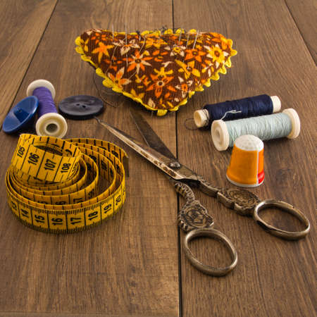 tailoring process,  set of old seamstress for needleworkの写真素材