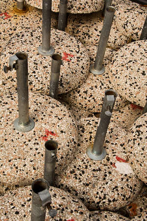 parasol bases, base for umbrellas arranged on the beachの写真素材