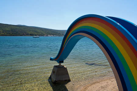 rainbow water slide in Krk Croatiaの写真素材