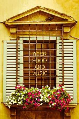 beer, food and music neon light sign  vintage styleの写真素材