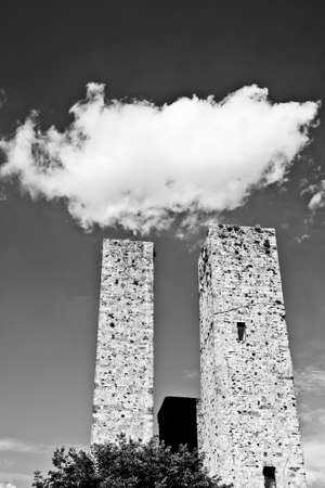 cloud over San Gimignano towers,  Tuscany, Italyの写真素材