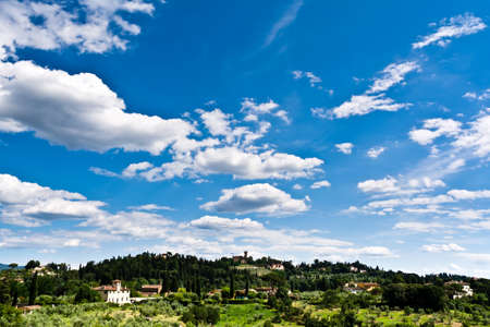 blue sky over Tuscany countrysideの写真素材