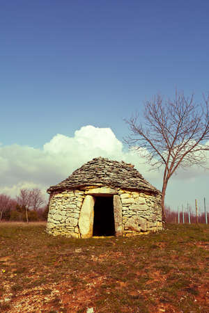 Istrian kazun, Croatian old stone cottage( vintage saturation )の写真素材