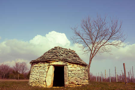 Istrian kazun, Croatian old stone cottage( vintage saturation )の写真素材