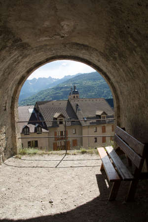 benches in Briancon, Franceの写真素材