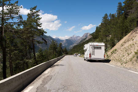 Auto-camper on the road in the French Alpsの写真素材