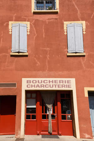 entrance to the butcher shop in Roussillion, Provenceのeditorial素材