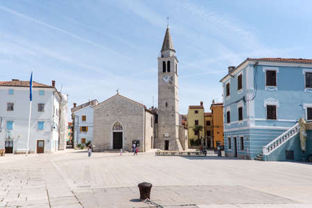 square with church in the city Fazana , Croatiaの写真素材