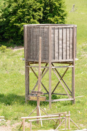Wooden water tank in abandonet wild west movie set, Fuzine , Croatiaの写真素材