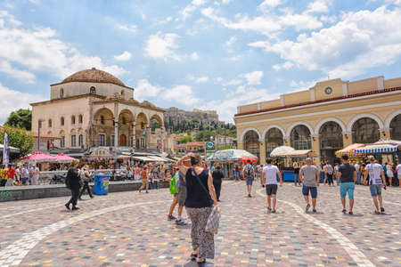 tourists around the Monastiraki square Athens , Greeceのeditorial素材