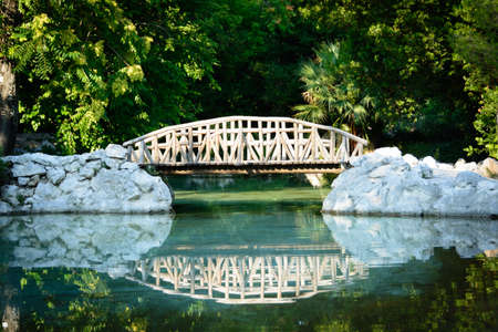 wooden bridge in the Athens National Garden , known as the Royal Garden , Greeceの写真素材
