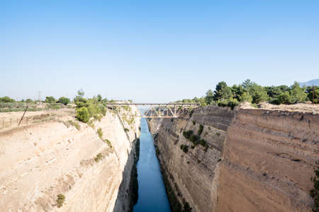 Railway bridge over the Corinthian canal , Greeceの写真素材