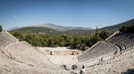 Panoramic photo of Epidaurus Ancient Theatre , Greeceのeditorial素材