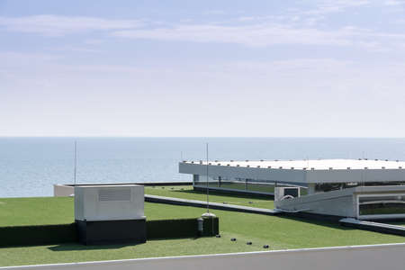 Modern building with ecological green roof in Rabac , Istria region , Croatia.の写真素材