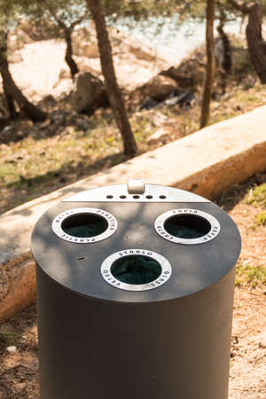waste separation container on the beachの写真素材