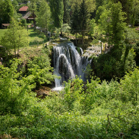 Waterfall on Korana river in village of Rastoke. Near Slunj in Croatia.の写真素材