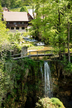 Waterfall on Korana river in village of Rastoke. Near Slunj in Croatia.の写真素材