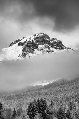 snow storm over Paganella Mountain in Adamello-Brenta National Park, Dolomites, Italyの写真素材