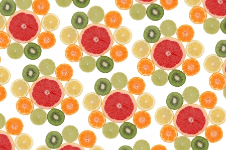 Flower composition made of slices of tropical fruitsの写真素材