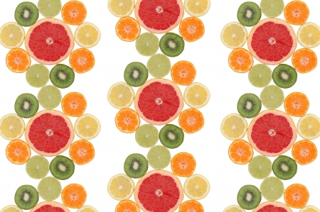 Flower composition made of slices of tropical fruitsの写真素材