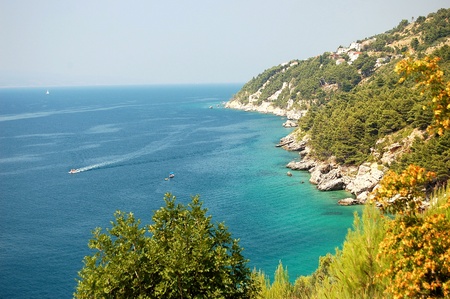 Picturesque majestic view on dalmatian beach in Pisak, Croatiaの写真素材