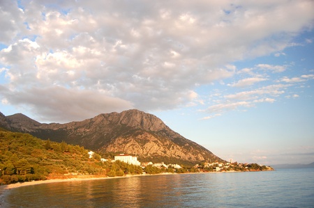 picturesque twilight over dalmatian village Gradac, Croatiaの写真素材