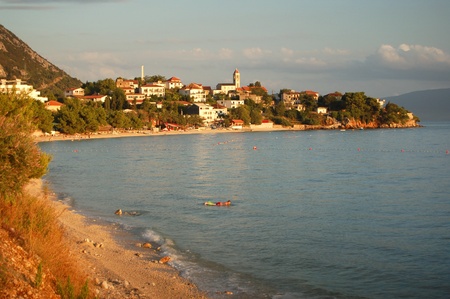 picturesque twilight over dalmatian village Gradac, Croatiaの写真素材