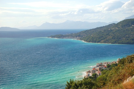 moody picturesque view on adriatic coast dalmatia in drasnice in croatiaの写真素材