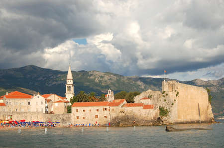 Gorgeous scenic panorama of Old Town in Budva, Montenegroの写真素材