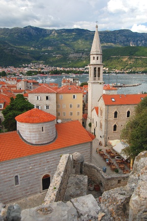 Gorgeous scenic view on the Old Town in Budva, Montenegroの写真素材