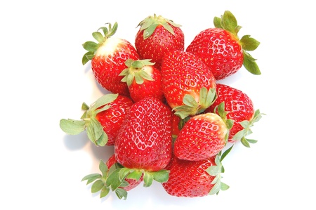 A group of strawberries on white backgroundの写真素材