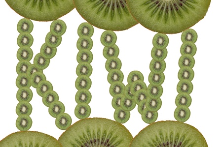 Inscription KIWI made of slices of kiwi fruitsの写真素材