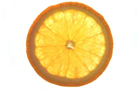 slice of orange isolated on white backgroundの写真素材